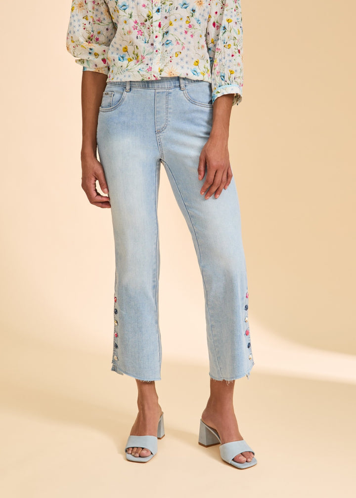 Stepped Hem Button Detail Crop Bootcut Jean