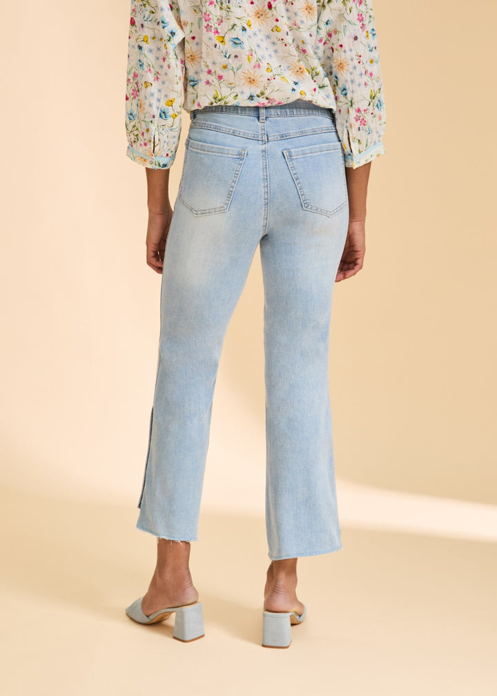 Stepped Hem Button Detail Crop Bootcut Jean