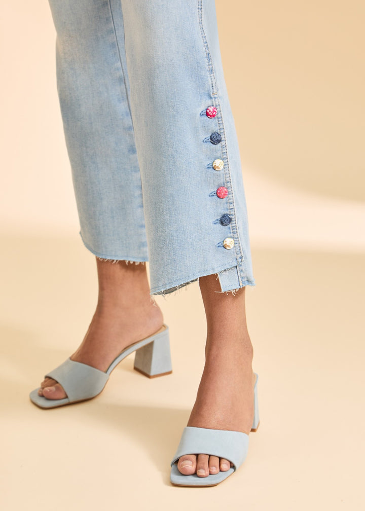 Stepped Hem Button Detail Crop Bootcut Jean