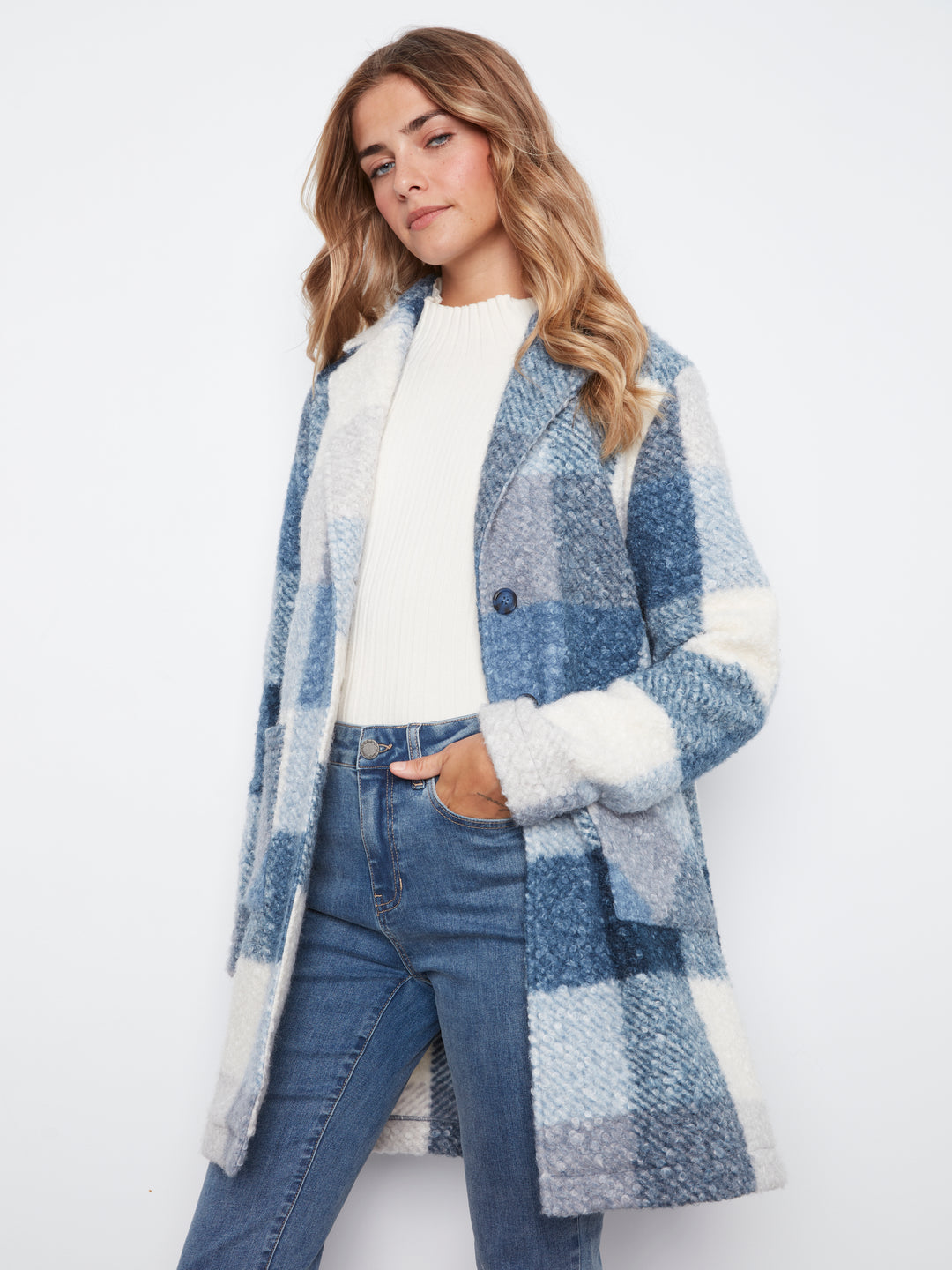 Storm Plaid Boucle Coat