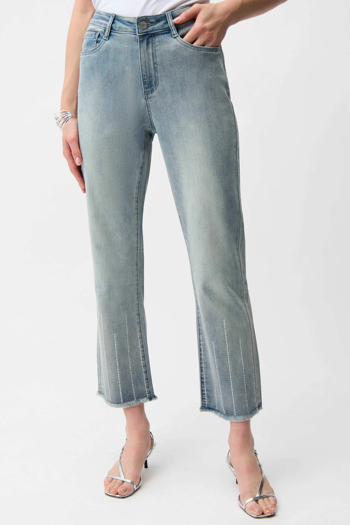 Straight Crop Jeans with Rhinestones