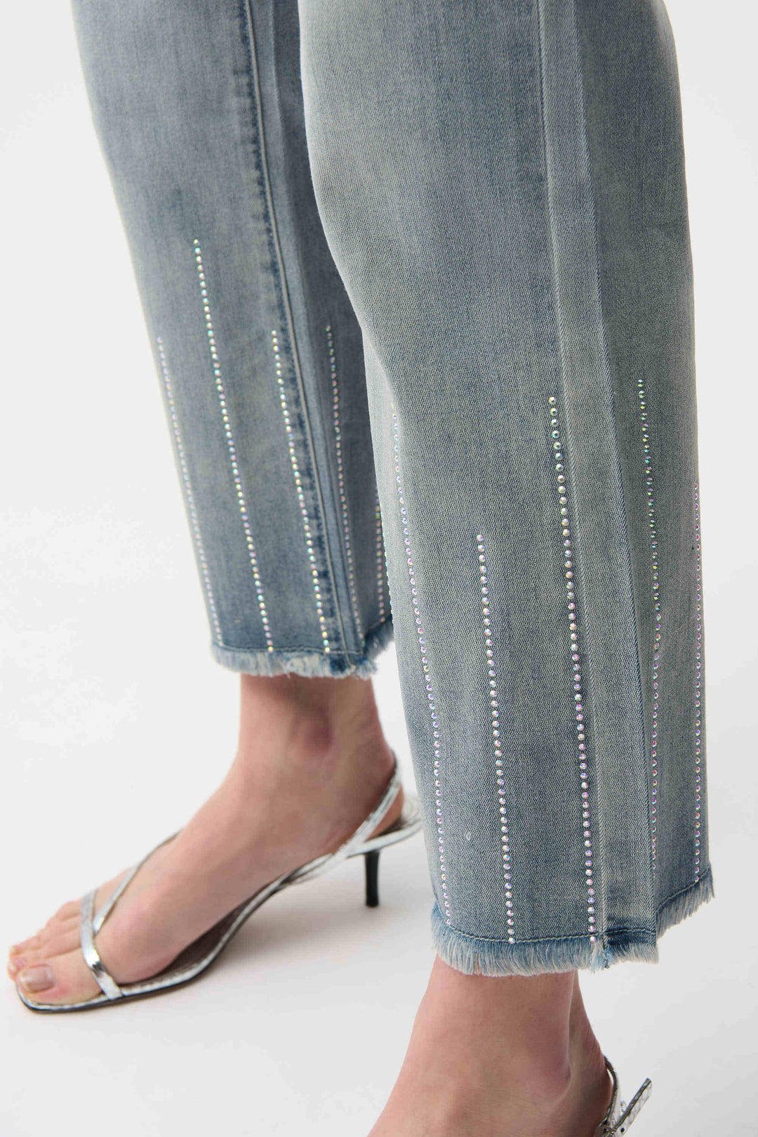 Straight Crop Jeans with Rhinestones