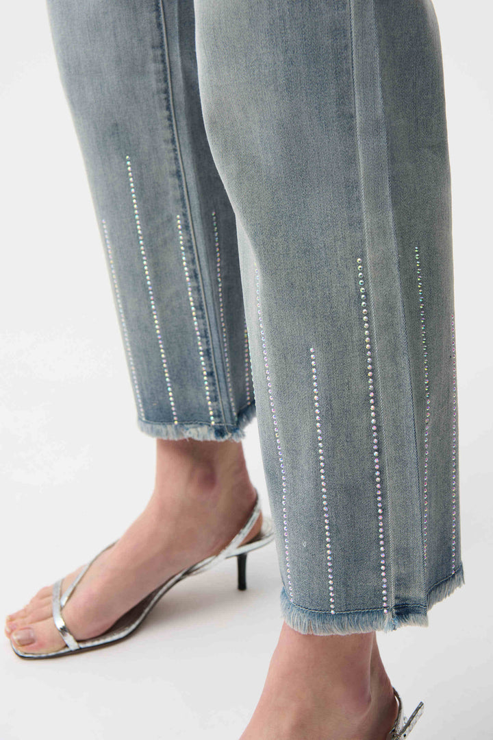 Straight Crop Jeans with Rhinestones