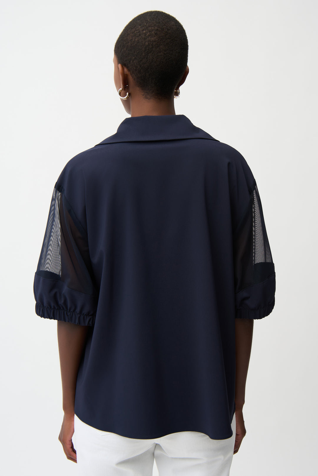 Stretch Poplin Mesh Detail Midnight Blouse