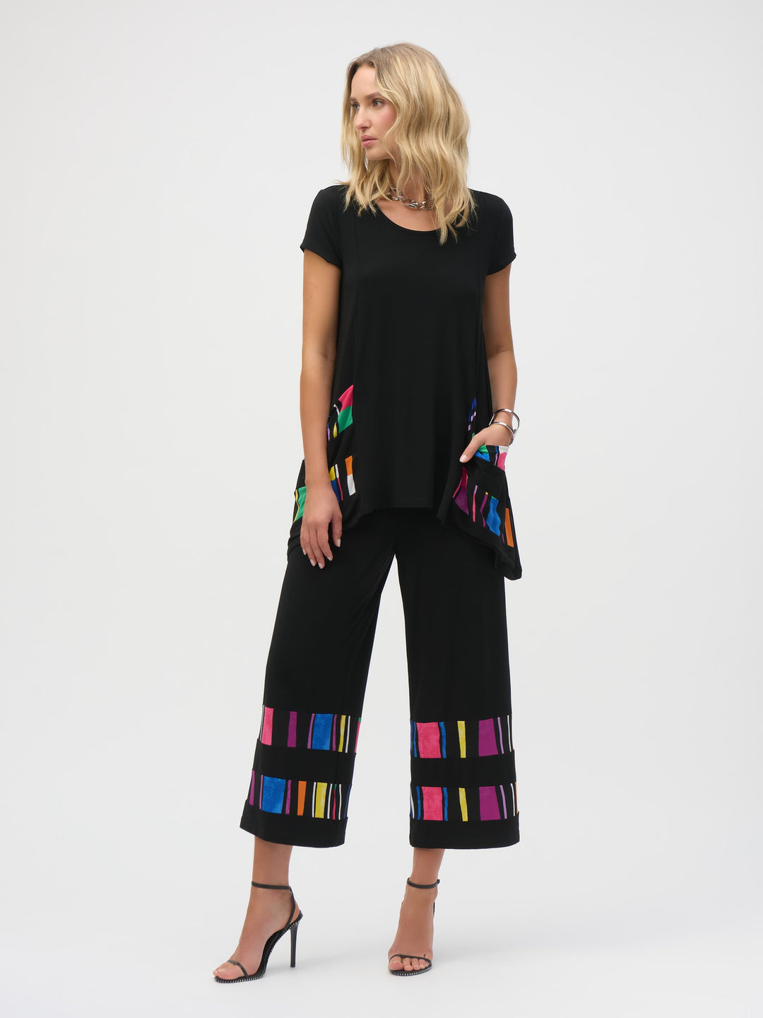 Stripe Print Accented Culotte Pant