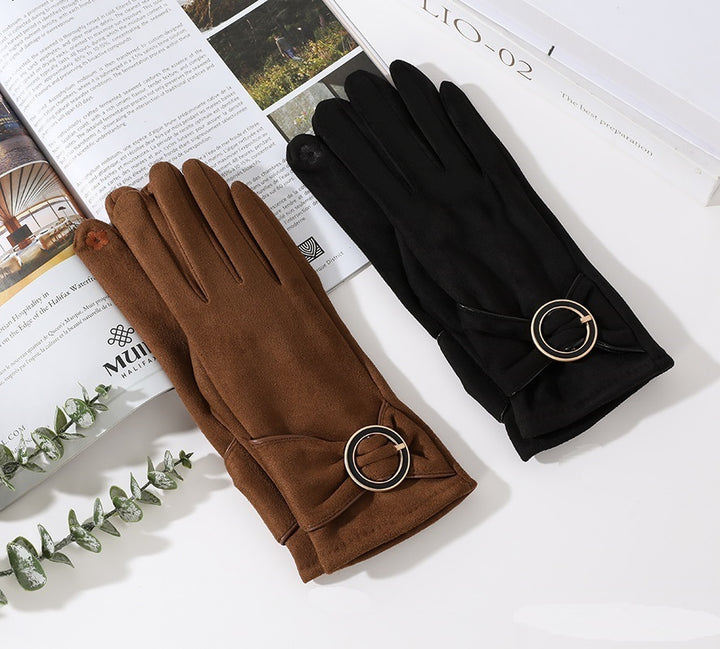 Sueded Round Buckle Gloves