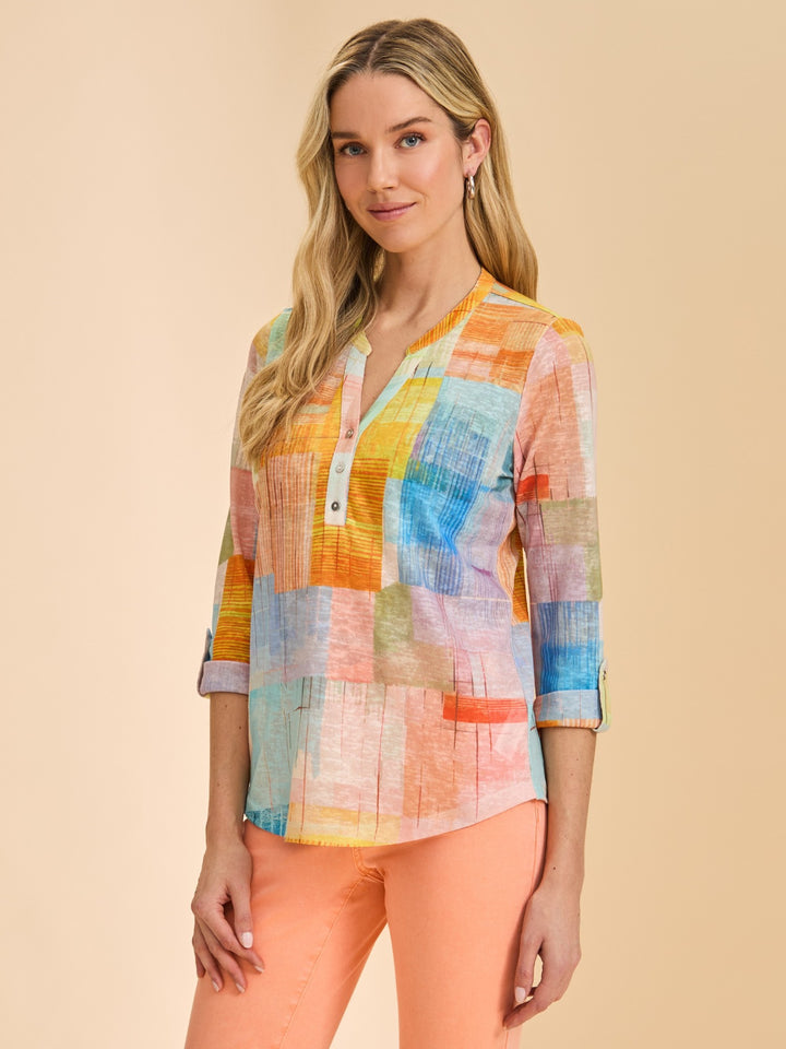 Summer Geo Print Henley Top
