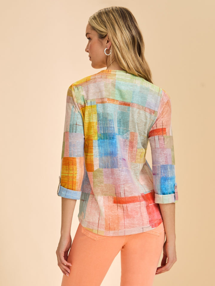 Summer Geo Print Henley Top