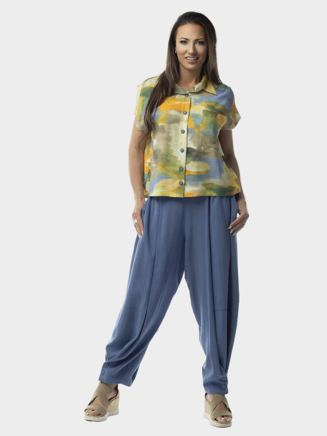 Sunset Coast Print Cap Sleeve Shirt