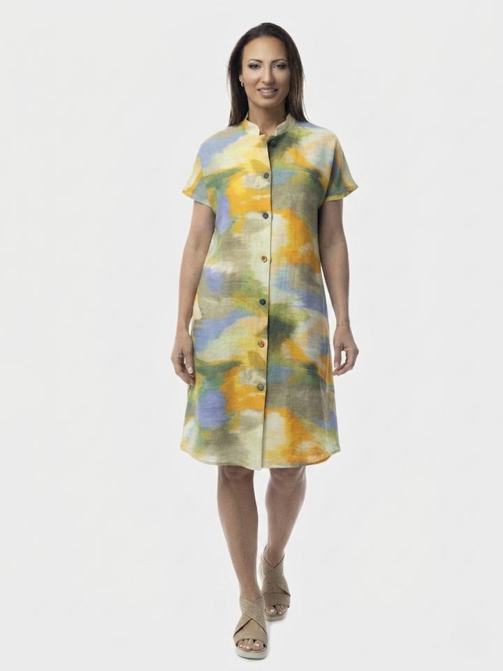 Sunset Coast Print Mandarin Collar Duster Dress