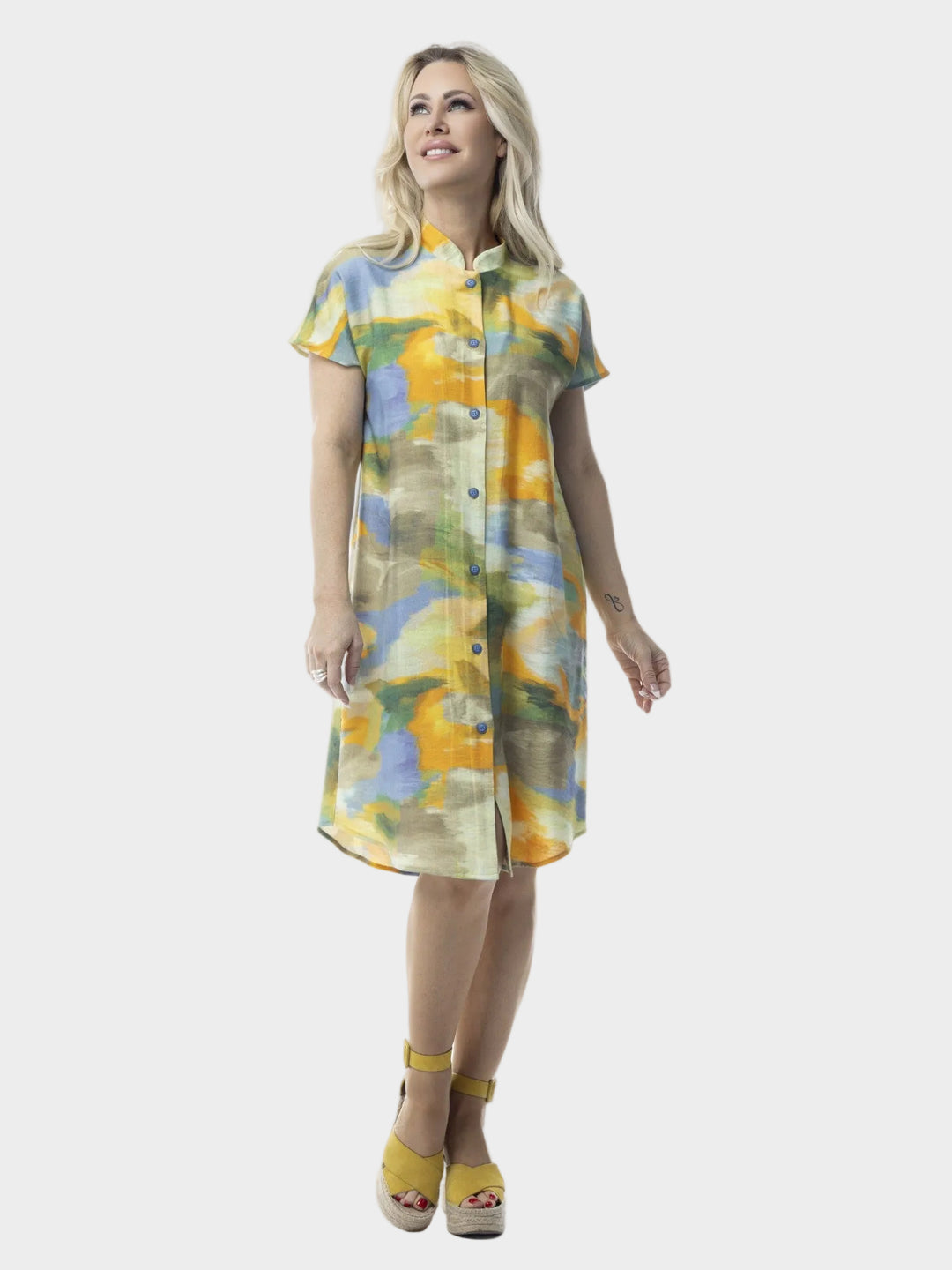 Sunset Coast Print Mandarin Collar Duster Dress