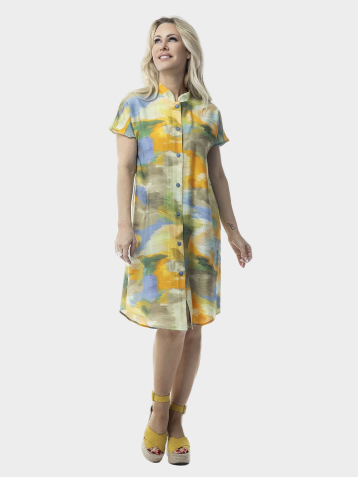Sunset Coast Print Mandarin Collar Duster Dress