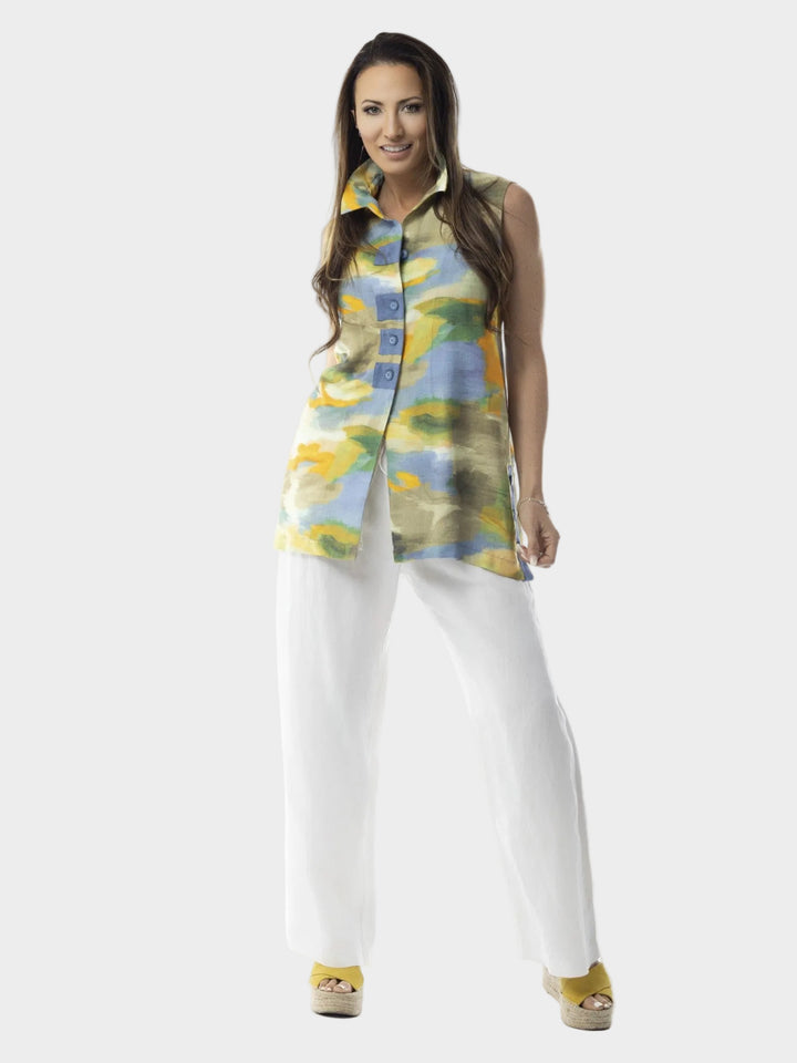 Sunset Coast Print Ruched Collar Tunic