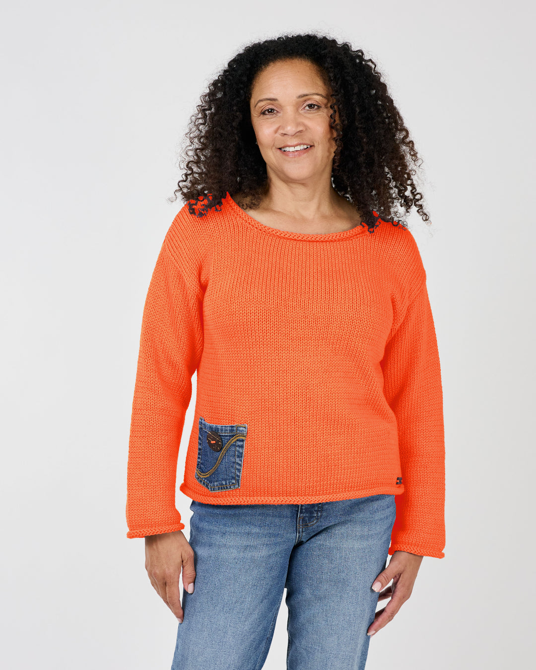 Sunset Coral Marion Denim Pocket Sweater