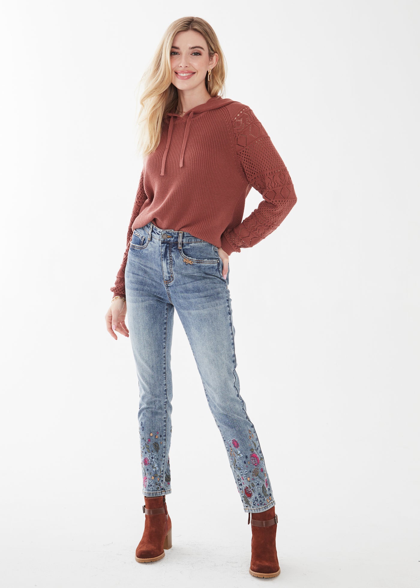 Suzanne Embroidered Hem Jean