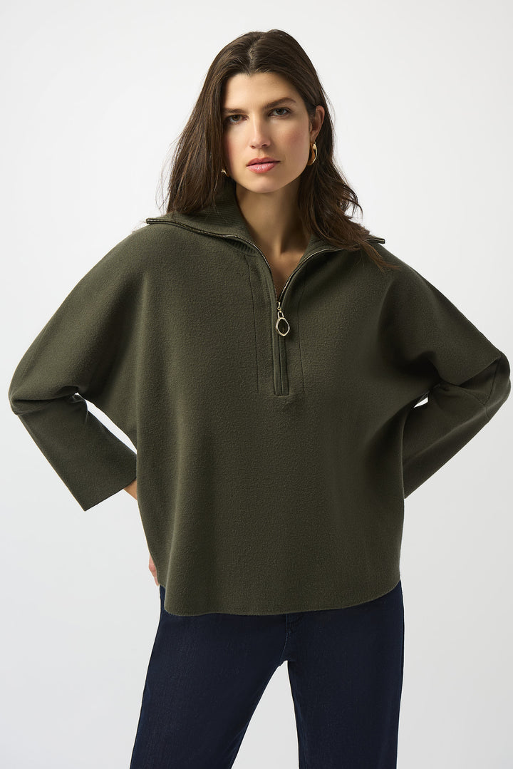 Sweater Knit Boxy Pullover with Zipped Collar