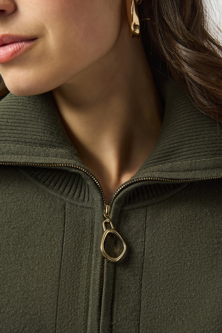 Sweater Knit Boxy Pullover with Zipped Collar