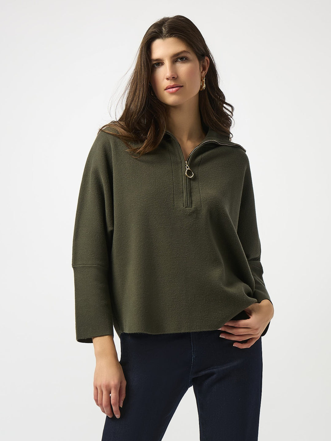 Sweater Knit Boxy Pullover with Zipped Collar
