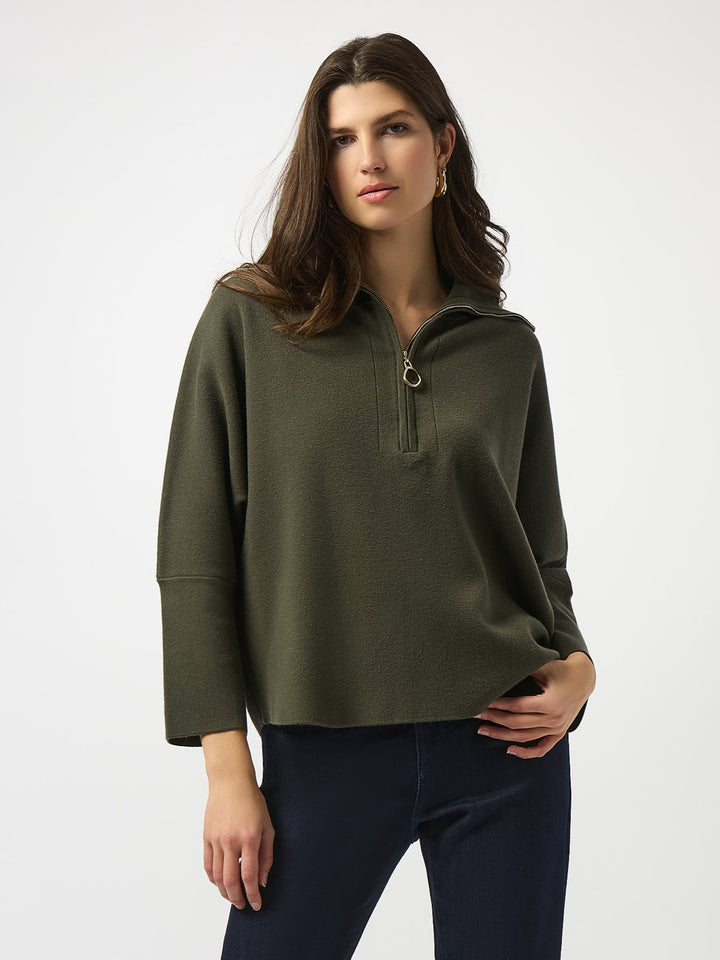 Sweater Knit Boxy Pullover with Zipped Collar