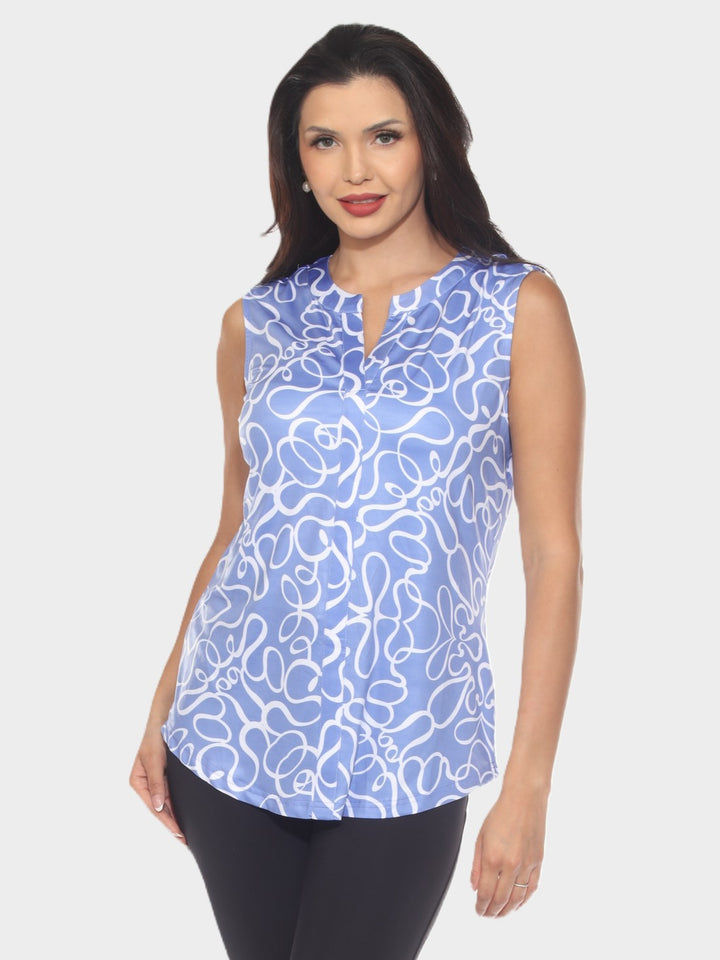 Swirl Ribbon Print Notch Neck Top