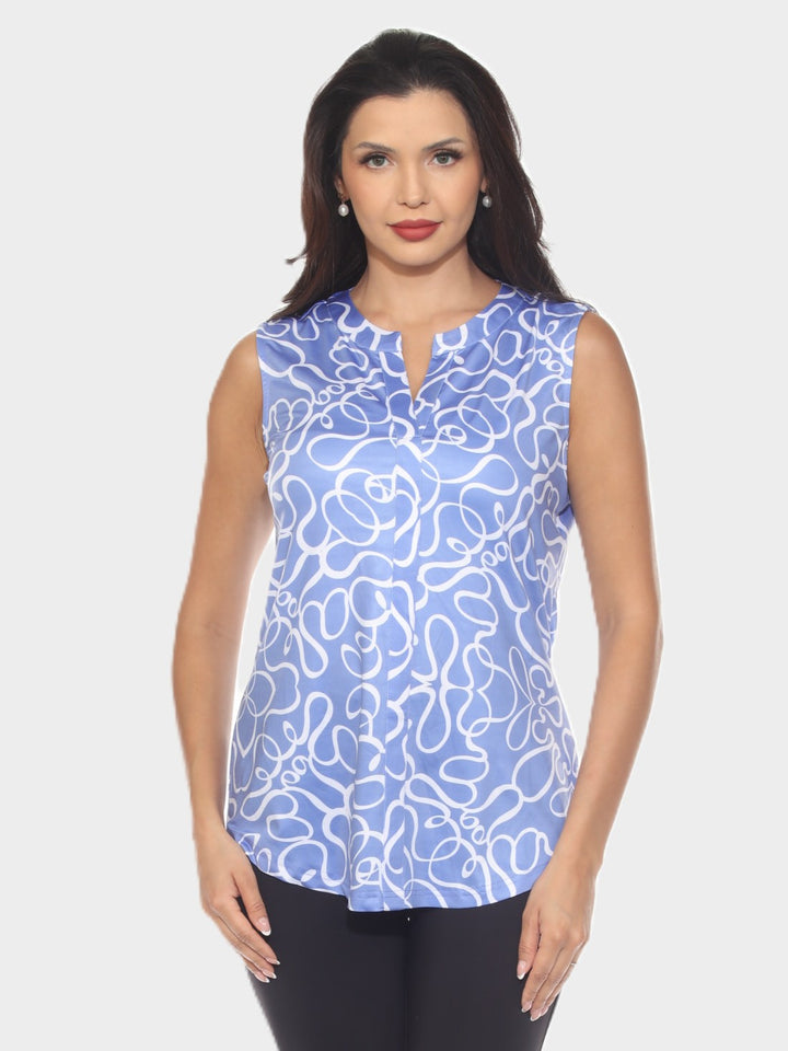 Swirl Ribbon Print Notch Neck Top