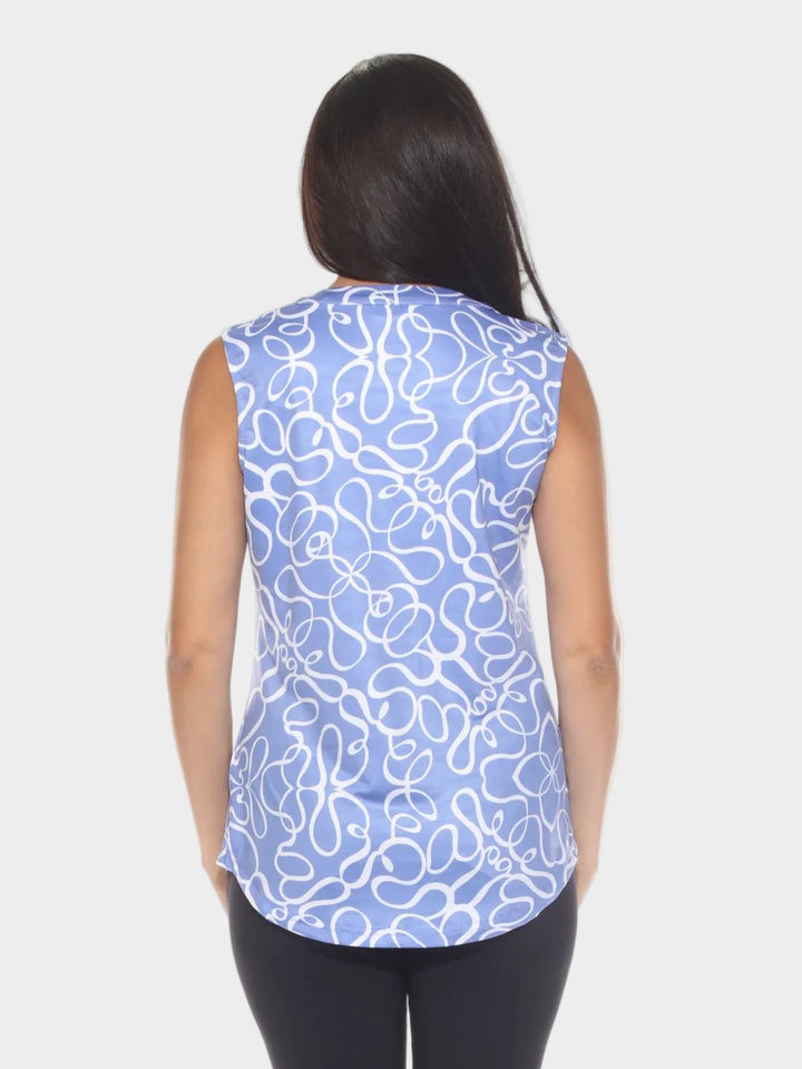 Swirl Ribbon Print Notch Neck Top