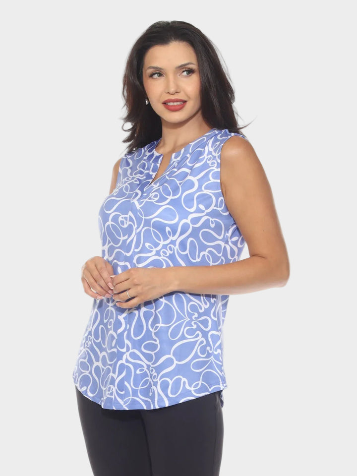 Swirl Ribbon Print Notch Neck Top