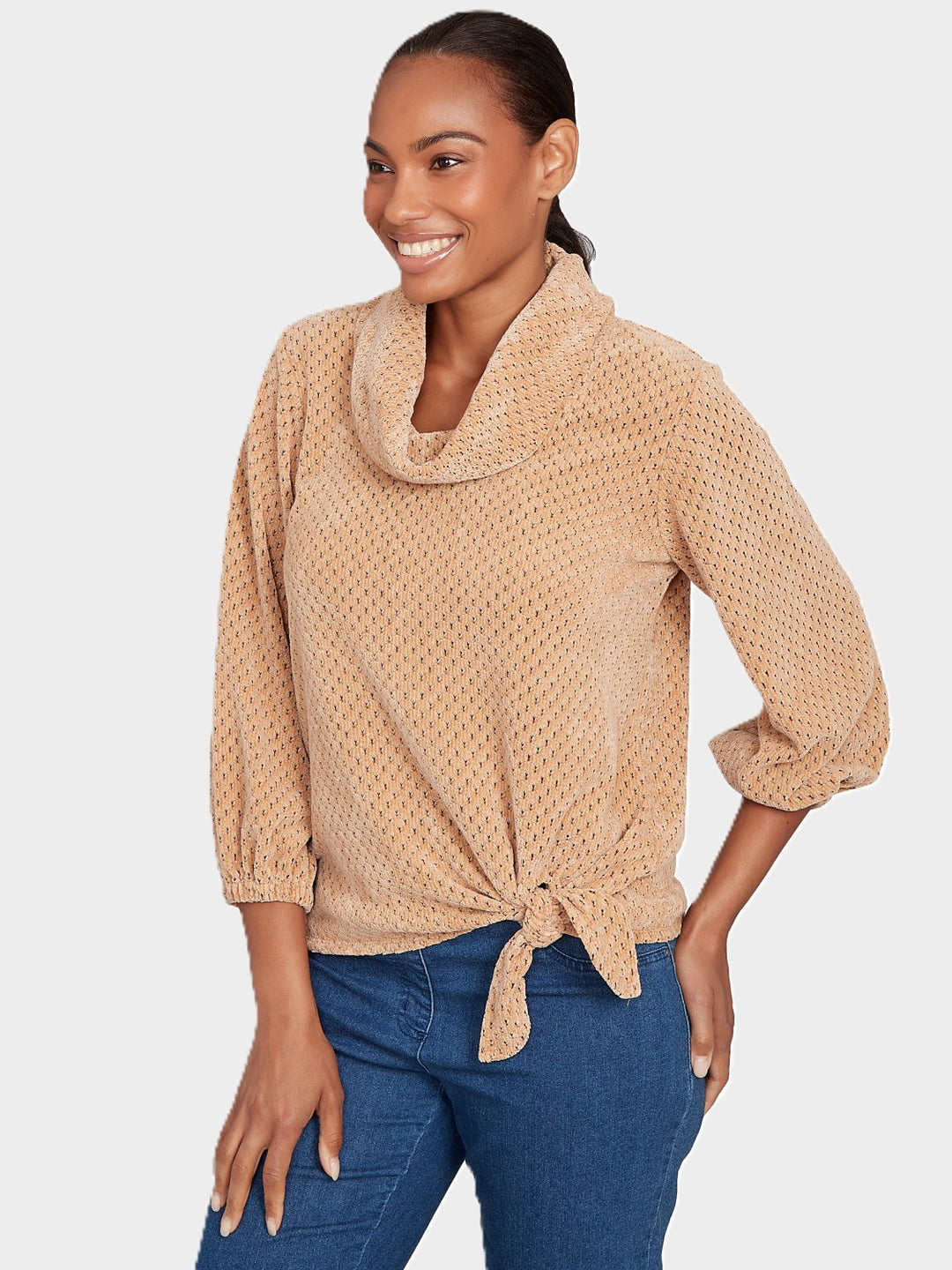 Tan Honeycomb Chenille Tie Top