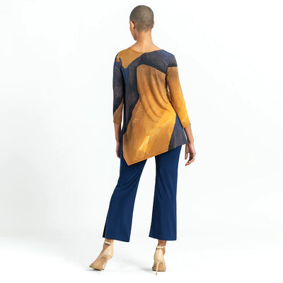 Tan Watercolour Print Angled Hem Tunic