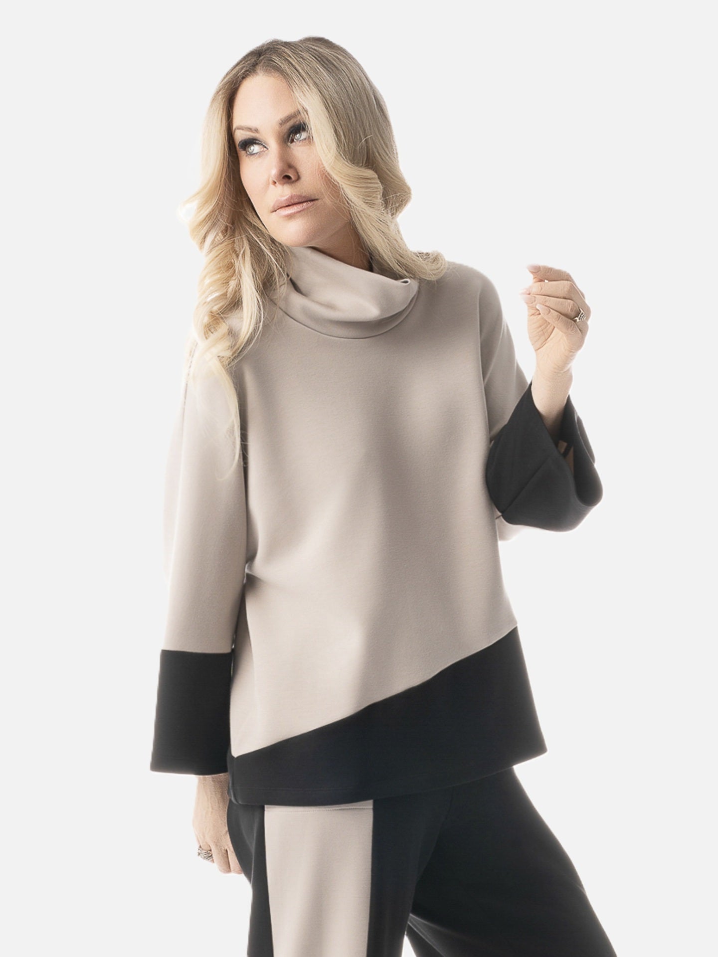 Tan & Black Modal Cowl Neck Top | Cathy Allan Ladieswear