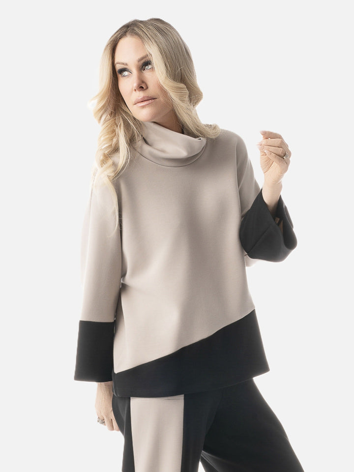 Tan & Black Modal Cowl Neck Top