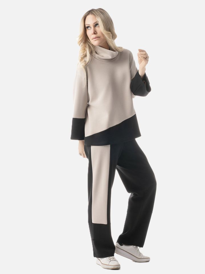 Tan & Black Modal Cowl Neck Top