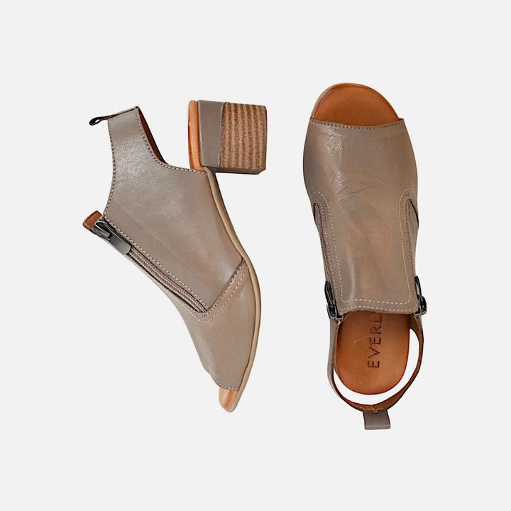 Taupe Gia Zip Detail Leather Sandal