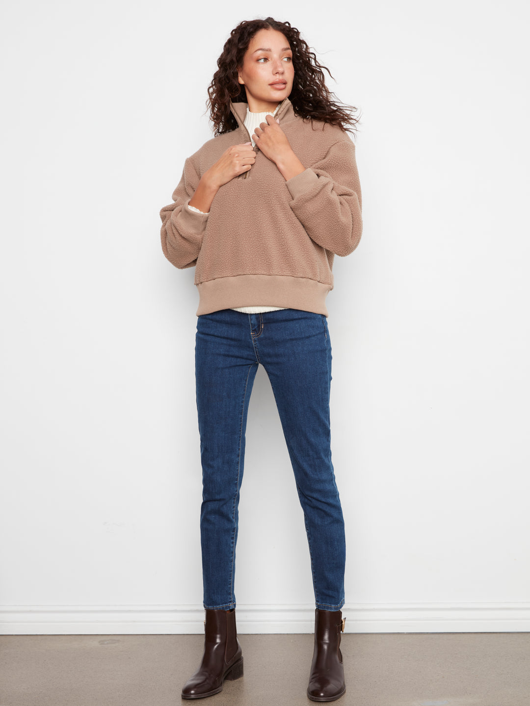 Taupe Half Zip Sherpa Fleece Pullover