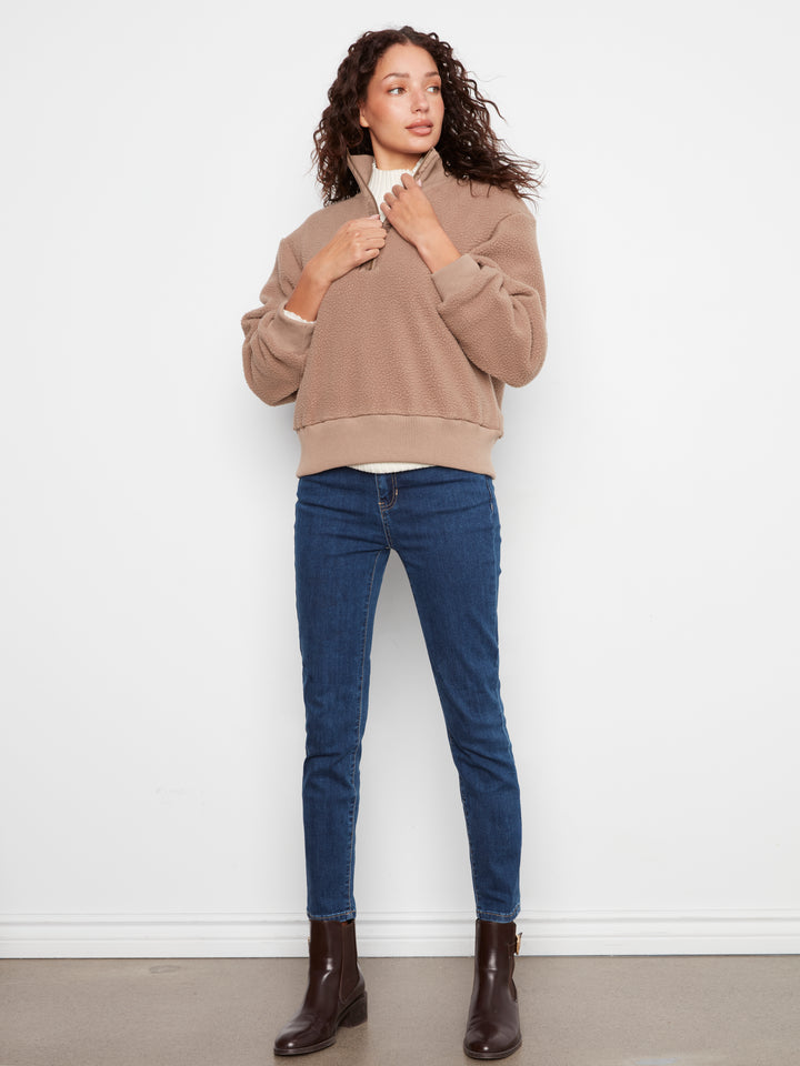 Taupe Half Zip Sherpa Fleece Pullover