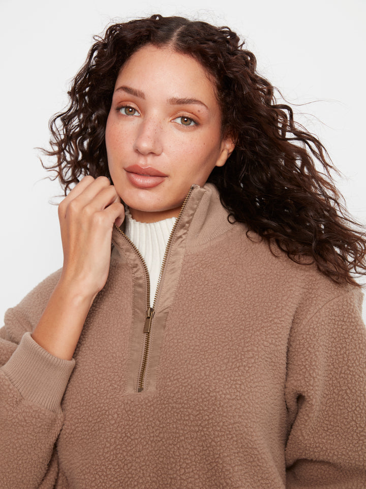 Taupe Half Zip Sherpa Fleece Pullover