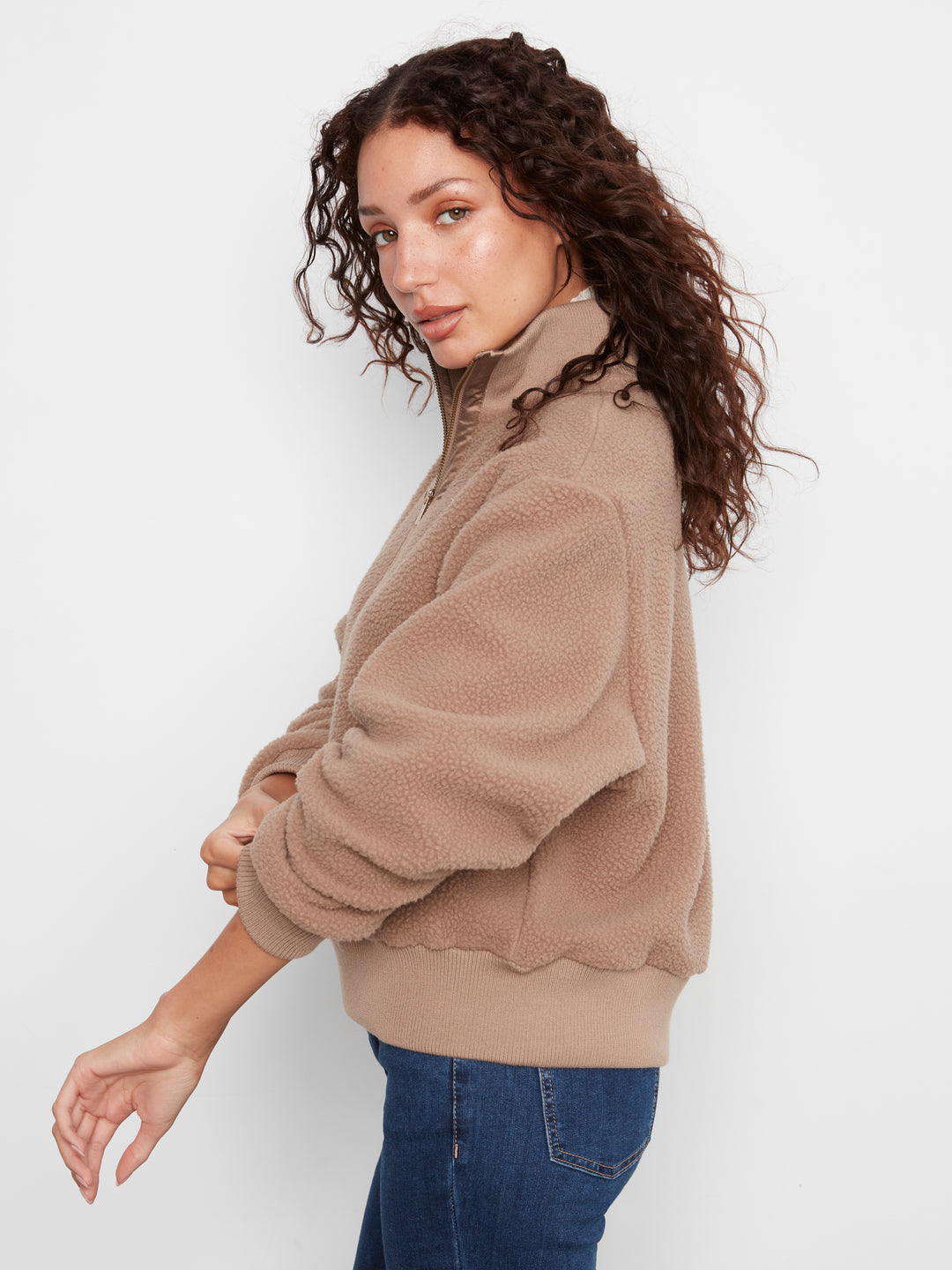 Taupe Half Zip Sherpa Fleece Pullover