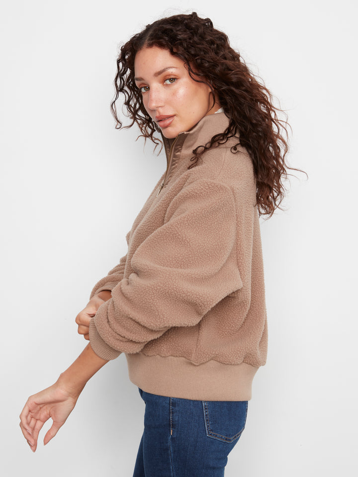 Taupe Half Zip Sherpa Fleece Pullover