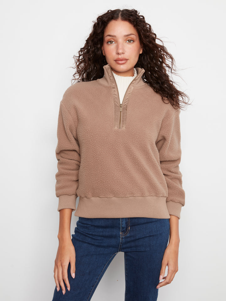 Taupe Half Zip Sherpa Fleece Pullover
