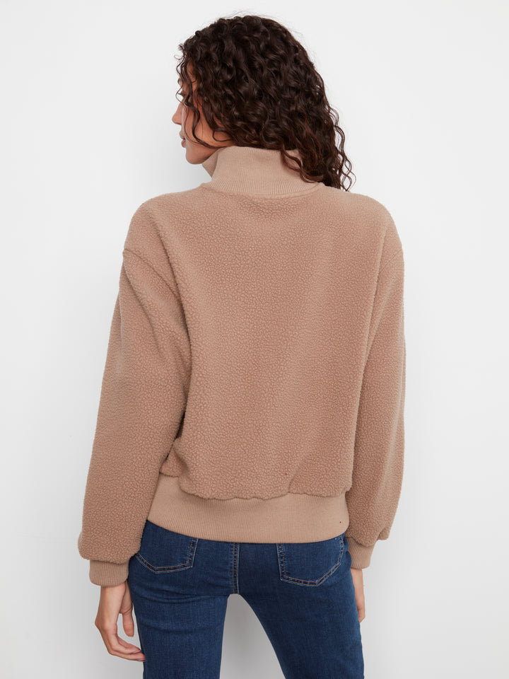 Taupe Half Zip Sherpa Fleece Pullover