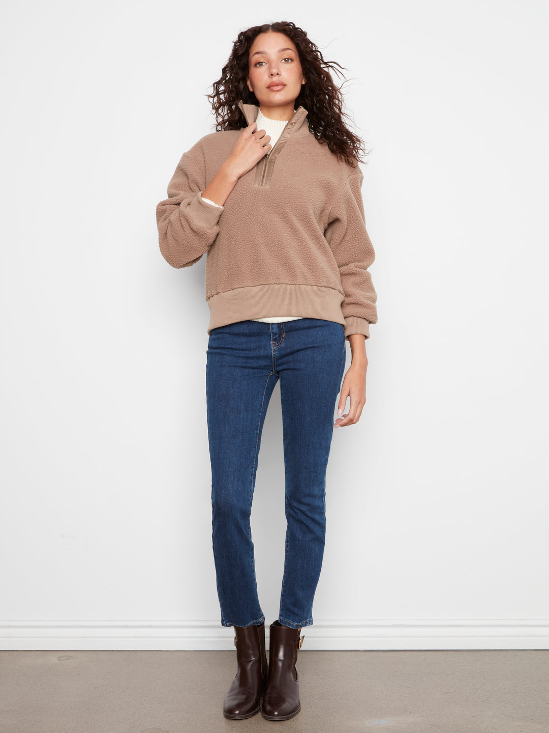 Taupe Half Zip Sherpa Fleece Pullover