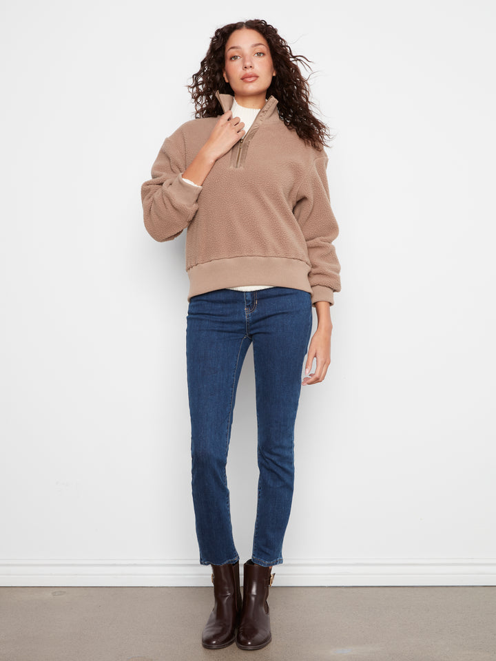 Taupe Half Zip Sherpa Fleece Pullover