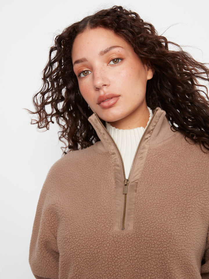 Taupe Half Zip Sherpa Fleece Pullover