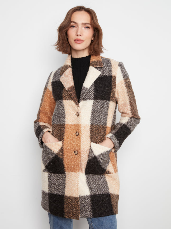 Taupe Plaid Boucle Coat