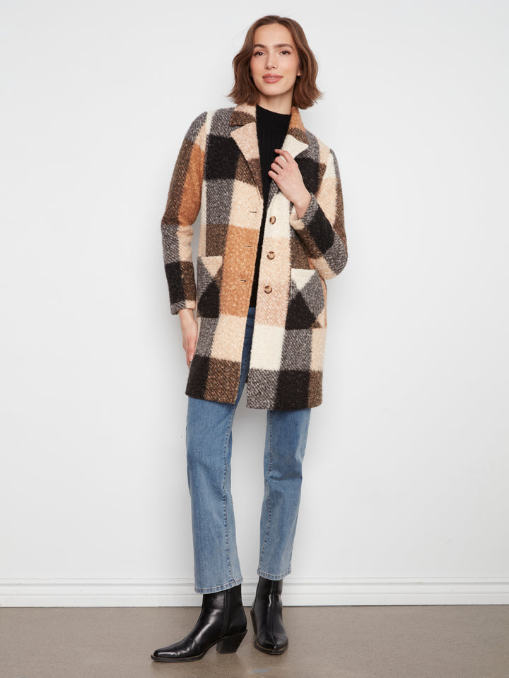 Taupe Plaid Boucle Coat