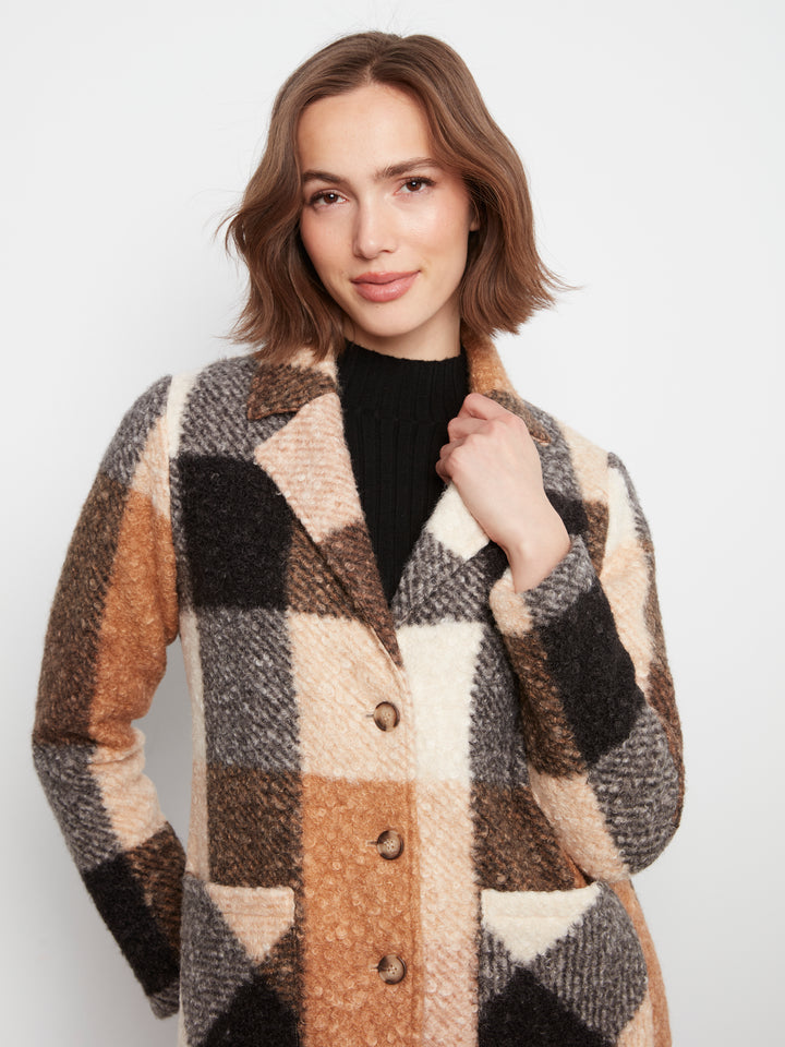 Taupe Plaid Boucle Coat