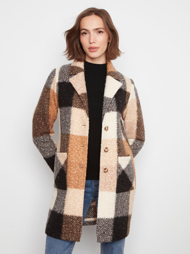 Taupe Plaid Boucle Coat