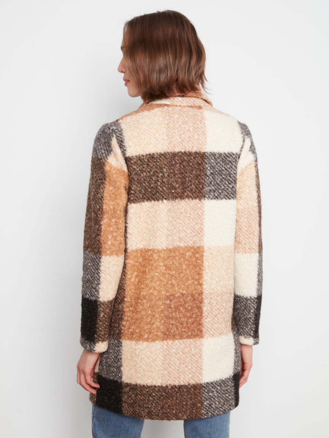 Taupe Plaid Boucle Coat