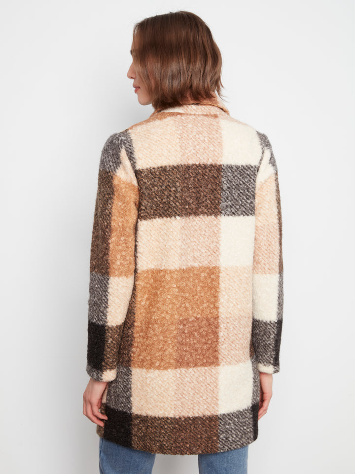 Taupe Plaid Boucle Coat