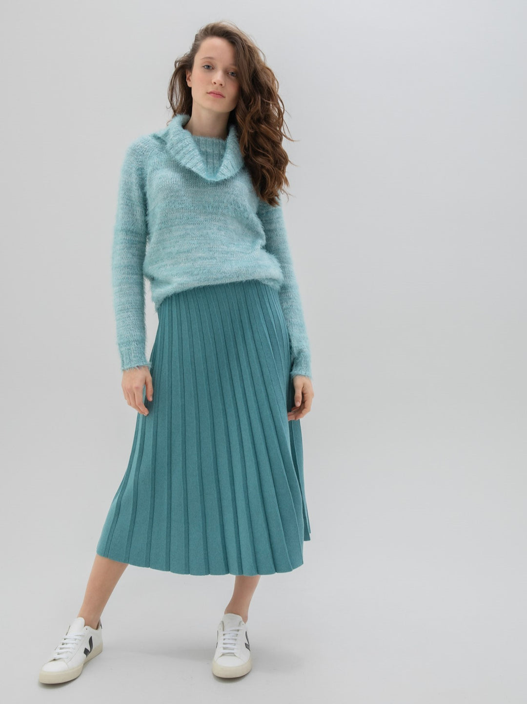 Teal Eyelash Wide Cowl Neck Sweater